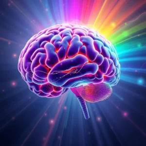 Vibrant brain image illustrating active delta brain waves and cognitive function.