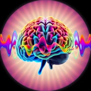 Colorful and vibrant illustration of a brain showcasing diverse mind wave patterns.