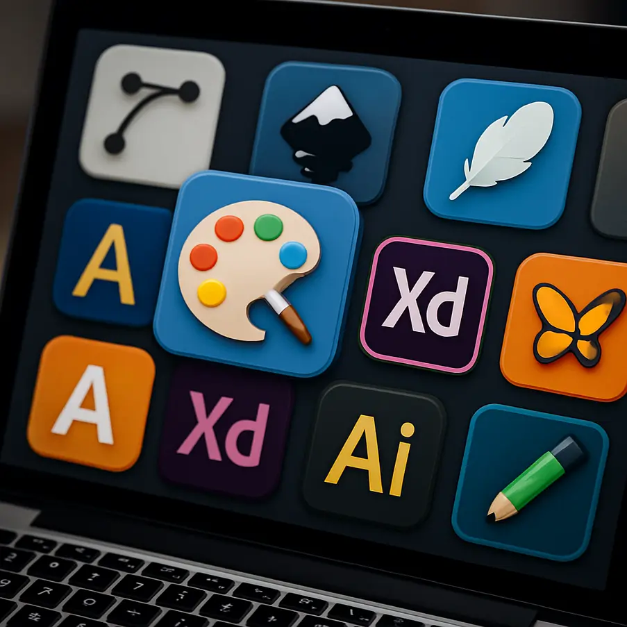 Various graphic design software icons representing a broad selection of affordable tools.