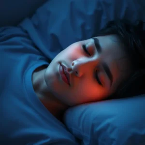 A person sleeping peacefully with a glow symbolizing the impact of alpha waves on cognition.