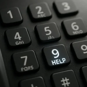 Phone dial pad with a highlighted helpline number indicating availability of crisis support.
