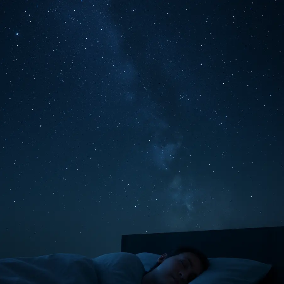 Night sky illustration reflecting the peace of restful delta wave sleep.