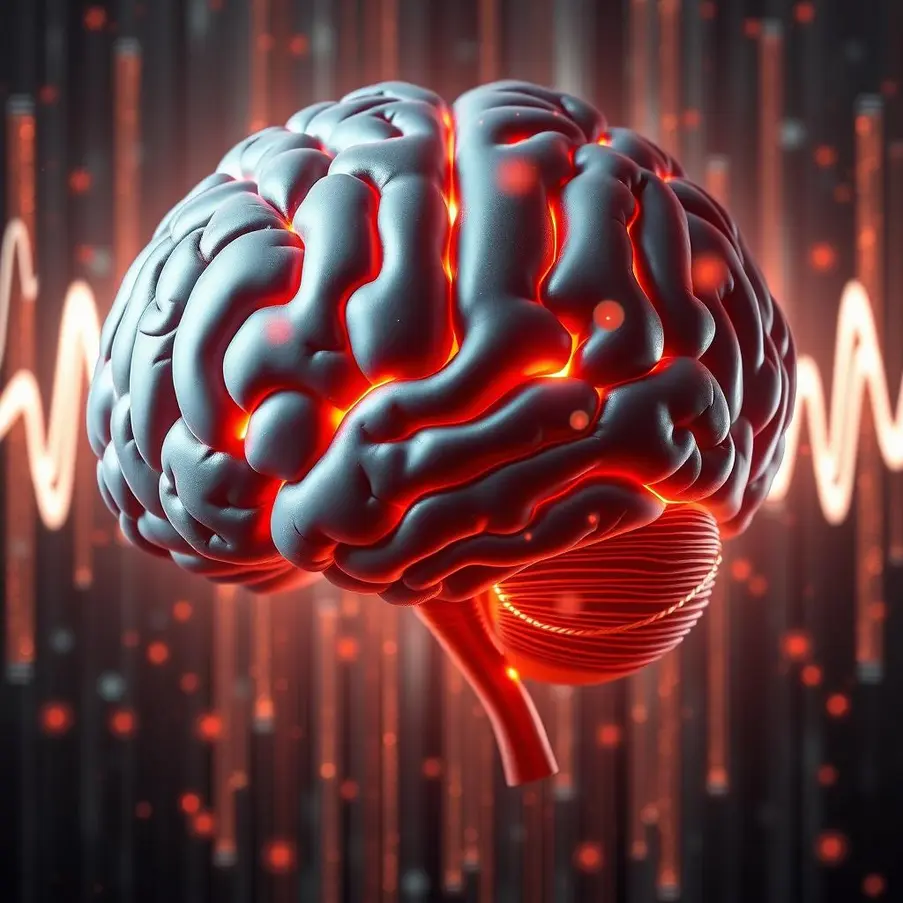 A digital illustration of a brain with active beta wave emissions, symbolizing enhanced cognitive function.