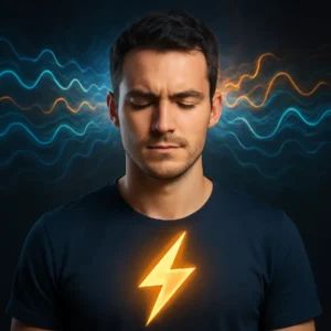 Energetic lightning bolt representing gamma wave energy.