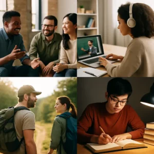 A collage showcasing diverse continuous learning activities.