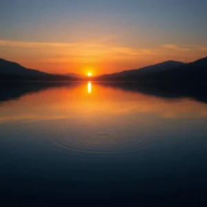Sunset on a lake reflecting subtle brain wave patterns, representing tranquility and mental clarity.