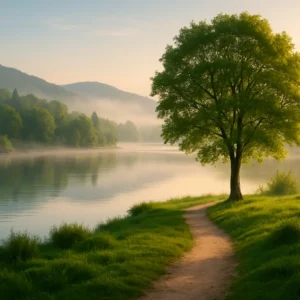 A tranquil scene depicting mental wellness, representing the outcome of finding a good psychiatrist.