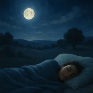 A person sleeping peacefully beneath a moonlit sky, symbolizing successful treatment.