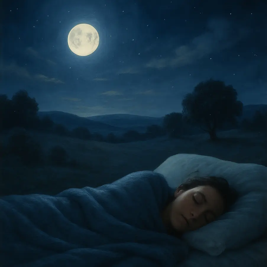 A person sleeping peacefully beneath a moonlit sky, symbolizing successful treatment.
