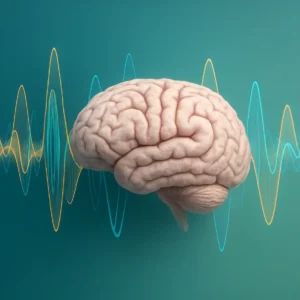 Brain with sound waves indicating interaction with neural processes.